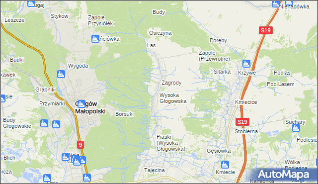 mapa Wysoka Głogowska, Wysoka Głogowska na mapie Targeo