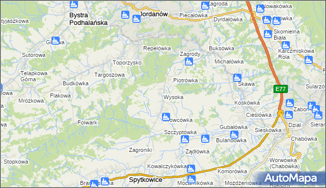 mapa Wysoka gmina Jordanów, Wysoka gmina Jordanów na mapie Targeo