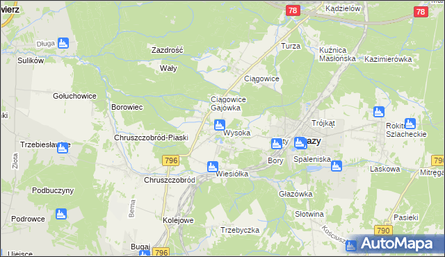 mapa Wysoka gmina Łazy, Wysoka gmina Łazy na mapie Targeo