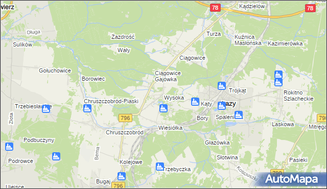 mapa Wysoka gmina Łazy, Wysoka gmina Łazy na mapie Targeo