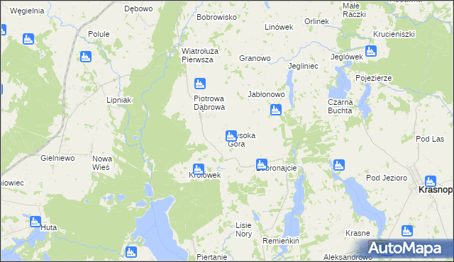 mapa Wysoka Góra gmina Krasnopol, Wysoka Góra gmina Krasnopol na mapie Targeo