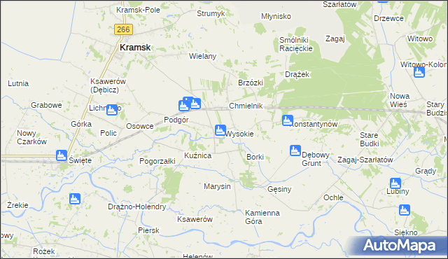 mapa Wysokie gmina Kramsk, Wysokie gmina Kramsk na mapie Targeo