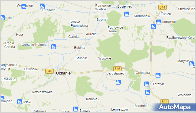 mapa Wysokie gmina Uchanie, Wysokie gmina Uchanie na mapie Targeo