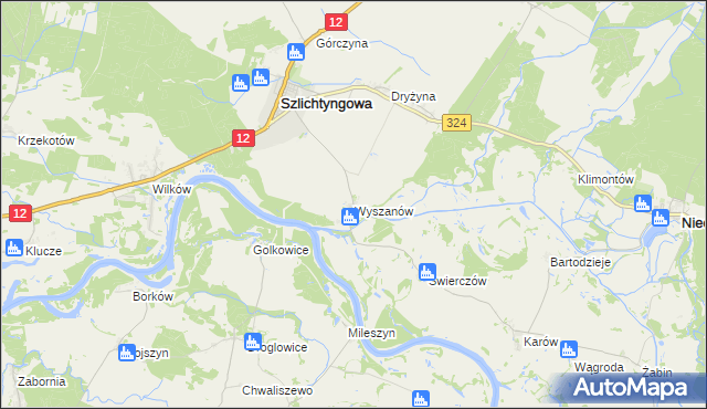 mapa Wyszanów gmina Szlichtyngowa, Wyszanów gmina Szlichtyngowa na mapie Targeo