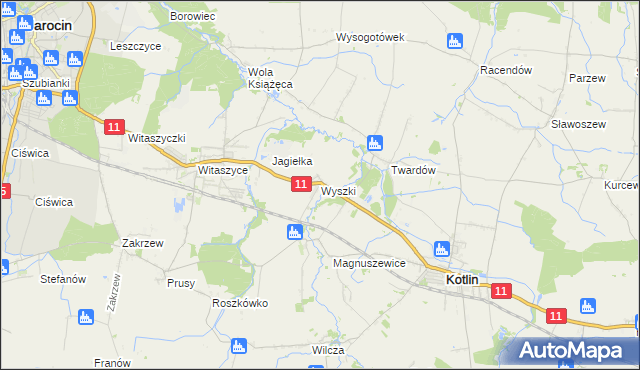 mapa Wyszki gmina Kotlin, Wyszki gmina Kotlin na mapie Targeo