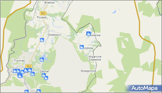 mapa Wyszków gmina Bogatynia, Wyszków gmina Bogatynia na mapie Targeo