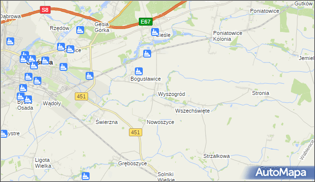 mapa Wyszogród gmina Oleśnica, Wyszogród gmina Oleśnica na mapie Targeo