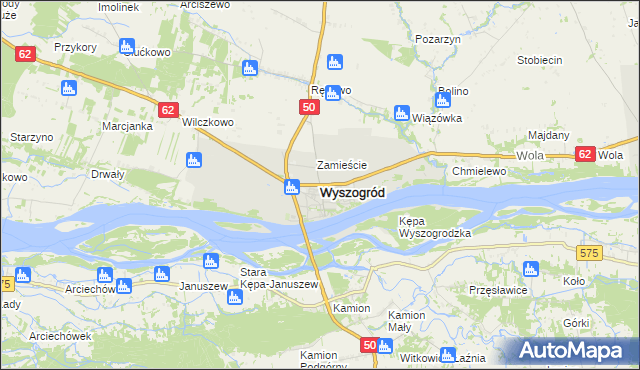 mapa Wyszogród powiat płocki, Wyszogród powiat płocki na mapie Targeo