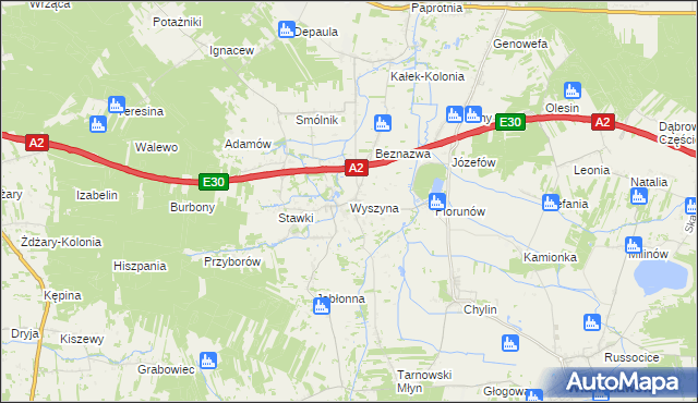 mapa Wyszyna gmina Władysławów, Wyszyna gmina Władysławów na mapie Targeo