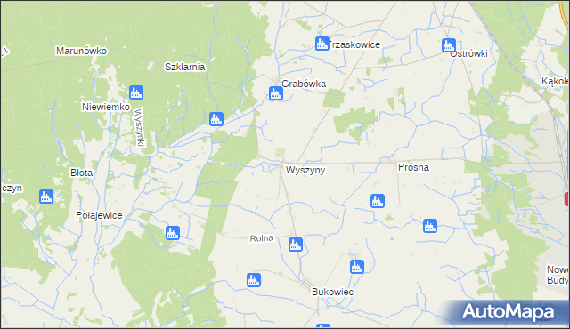 mapa Wyszyny gmina Budzyń, Wyszyny gmina Budzyń na mapie Targeo