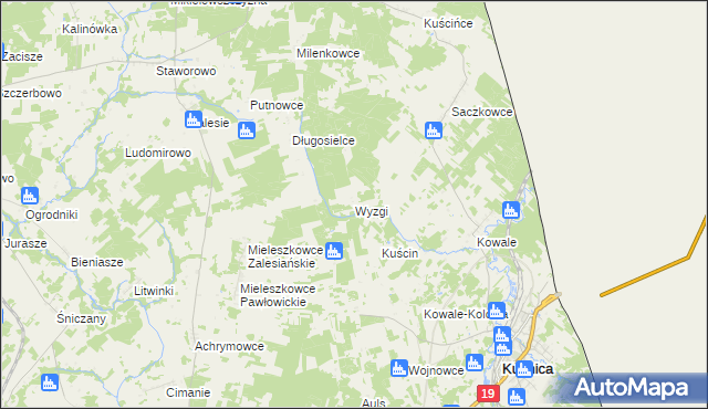 mapa Wyzgi, Wyzgi na mapie Targeo