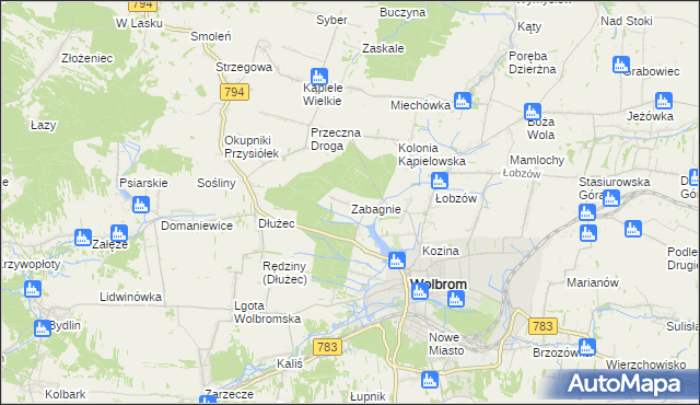 mapa Zabagnie gmina Wolbrom, Zabagnie gmina Wolbrom na mapie Targeo