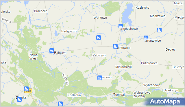 mapa Żabiczyn gmina Mieścisko, Żabiczyn gmina Mieścisko na mapie Targeo