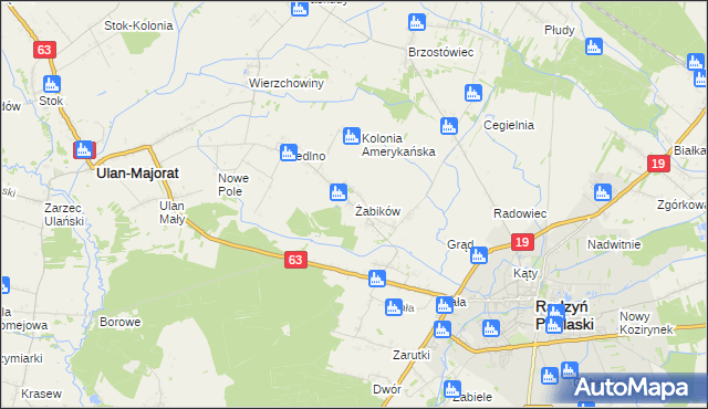 mapa Żabików gmina Radzyń Podlaski, Żabików gmina Radzyń Podlaski na mapie Targeo