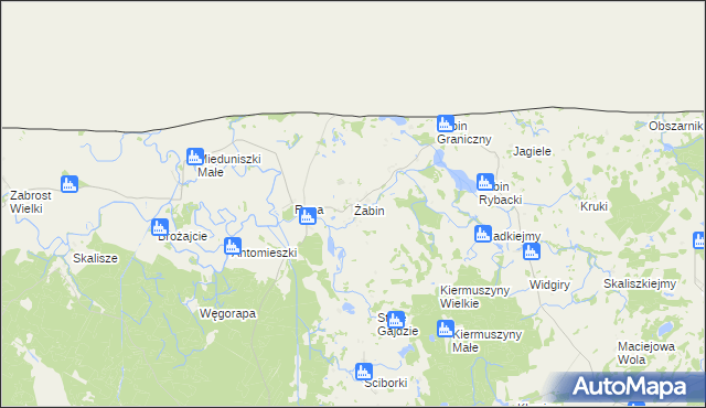 mapa Żabin gmina Banie Mazurskie, Żabin gmina Banie Mazurskie na mapie Targeo