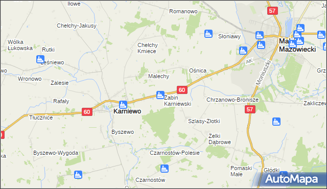 mapa Żabin Karniewski, Żabin Karniewski na mapie Targeo