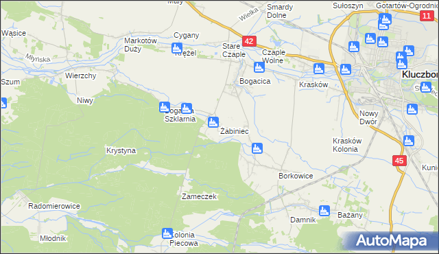 mapa Żabiniec gmina Kluczbork, Żabiniec gmina Kluczbork na mapie Targeo