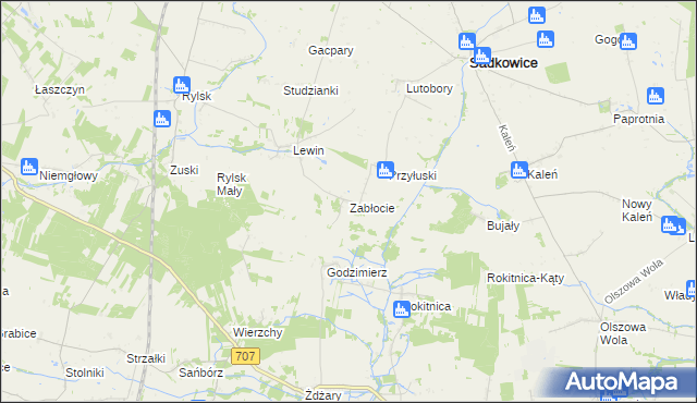 mapa Zabłocie gmina Sadkowice, Zabłocie gmina Sadkowice na mapie Targeo