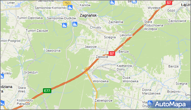 mapa Zabłocie gmina Zagnańsk, Zabłocie gmina Zagnańsk na mapie Targeo