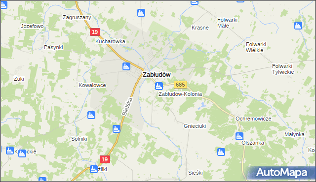 mapa Zabłudów-Kolonia, Zabłudów-Kolonia na mapie Targeo