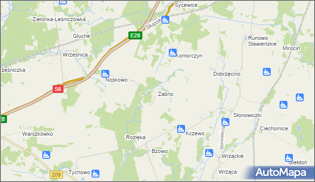 mapa Żabno gmina Sławno, Żabno gmina Sławno na mapie Targeo