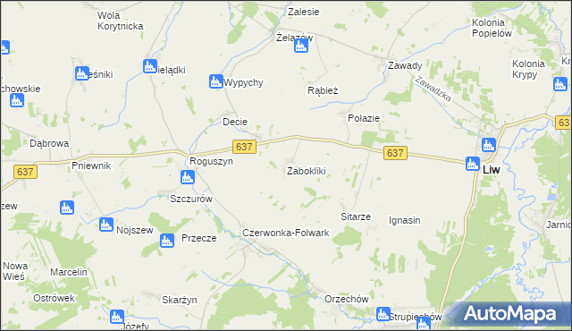 mapa Żabokliki gmina Korytnica, Żabokliki gmina Korytnica na mapie Targeo