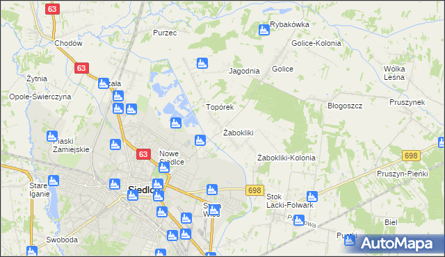 mapa Żabokliki gmina Siedlce, Żabokliki gmina Siedlce na mapie Targeo
