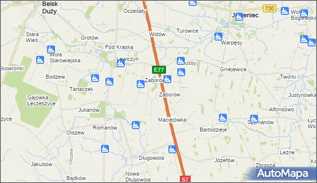 mapa Zaborów gmina Belsk Duży, Zaborów gmina Belsk Duży na mapie Targeo