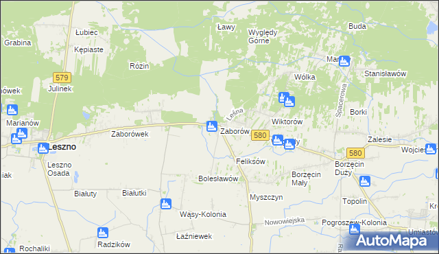 mapa Zaborów gmina Leszno, Zaborów gmina Leszno na mapie Targeo