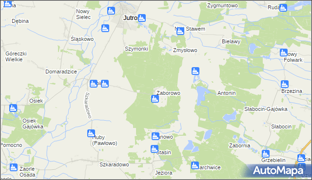 mapa Zaborowo gmina Jutrosin, Zaborowo gmina Jutrosin na mapie Targeo