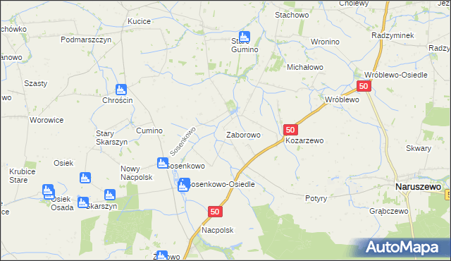 mapa Zaborowo gmina Naruszewo, Zaborowo gmina Naruszewo na mapie Targeo