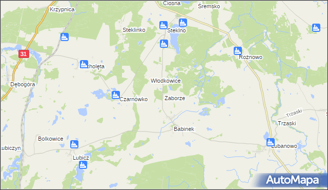 mapa Zaborze gmina Gryfino, Zaborze gmina Gryfino na mapie Targeo