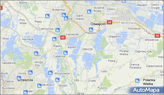 mapa Zaborze gmina Oświęcim, Zaborze gmina Oświęcim na mapie Targeo