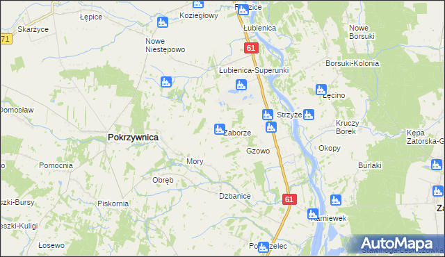 mapa Zaborze gmina Pokrzywnica, Zaborze gmina Pokrzywnica na mapie Targeo