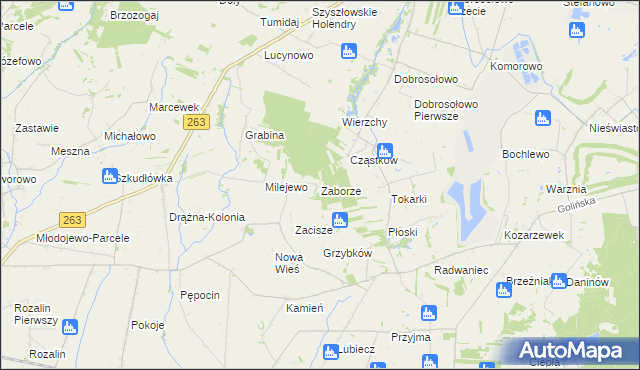 mapa Zaborze gmina Słupca, Zaborze gmina Słupca na mapie Targeo