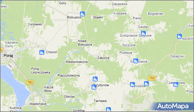 mapa Zaborze gmina Żarki, Zaborze gmina Żarki na mapie Targeo