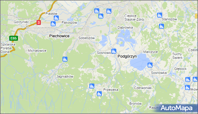 mapa Zachełmie gmina Podgórzyn, Zachełmie gmina Podgórzyn na mapie Targeo