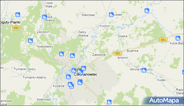 mapa Zadobrze gmina Ciechanowiec, Zadobrze gmina Ciechanowiec na mapie Targeo