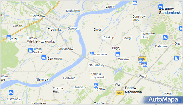 mapa Zaduszniki gmina Padew Narodowa, Zaduszniki gmina Padew Narodowa na mapie Targeo