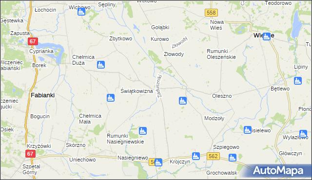 mapa Zaduszniki gmina Wielgie, Zaduszniki gmina Wielgie na mapie Targeo