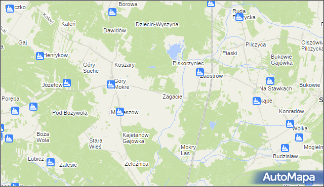 mapa Zagacie gmina Przedbórz, Zagacie gmina Przedbórz na mapie Targeo