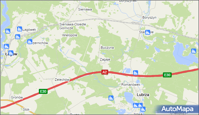 mapa Zagaje gmina Lubrza, Zagaje gmina Lubrza na mapie Targeo