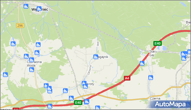 mapa Zagajnik gmina Nowogrodziec, Zagajnik gmina Nowogrodziec na mapie Targeo