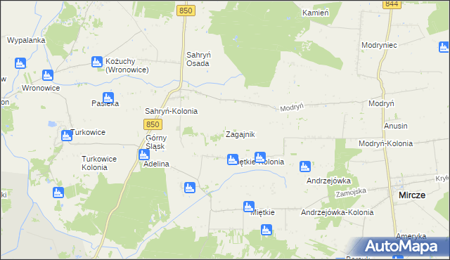mapa Zagajnik gmina Werbkowice, Zagajnik gmina Werbkowice na mapie Targeo