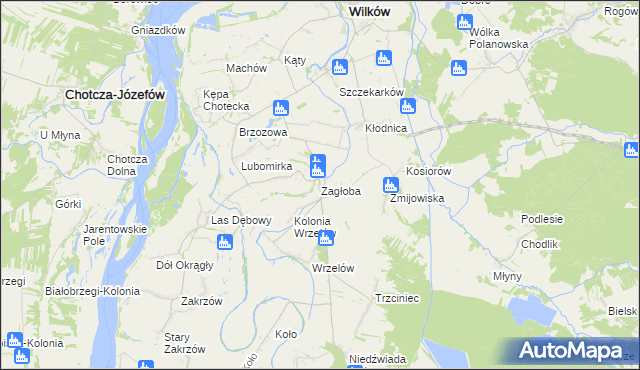 mapa Zagłoba gmina Wilków, Zagłoba gmina Wilków na mapie Targeo