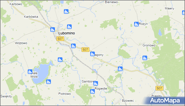 mapa Zagony gmina Lubomino, Zagony gmina Lubomino na mapie Targeo