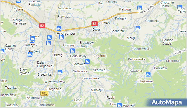 mapa Zagórnik gmina Andrychów, Zagórnik gmina Andrychów na mapie Targeo