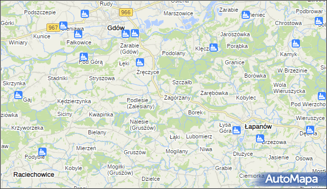 mapa Zagórzany gmina Gdów, Zagórzany gmina Gdów na mapie Targeo