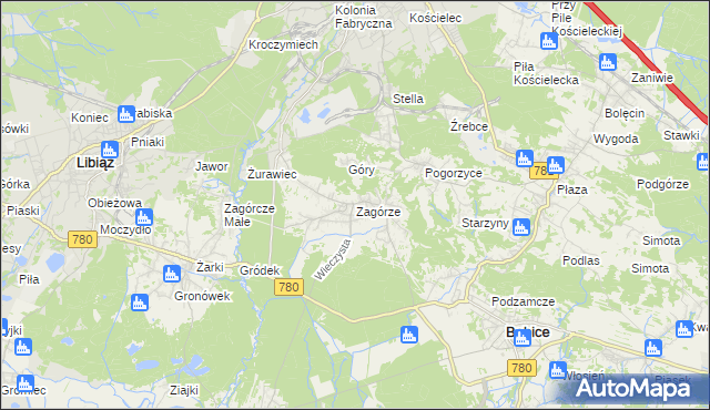 mapa Zagórze gmina Babice, Zagórze gmina Babice na mapie Targeo