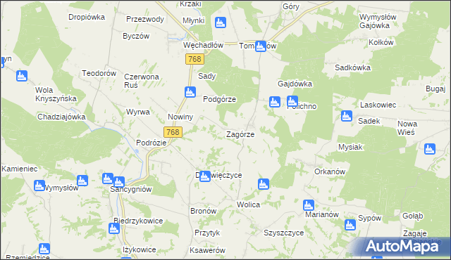 mapa Zagórze gmina Działoszyce, Zagórze gmina Działoszyce na mapie Targeo